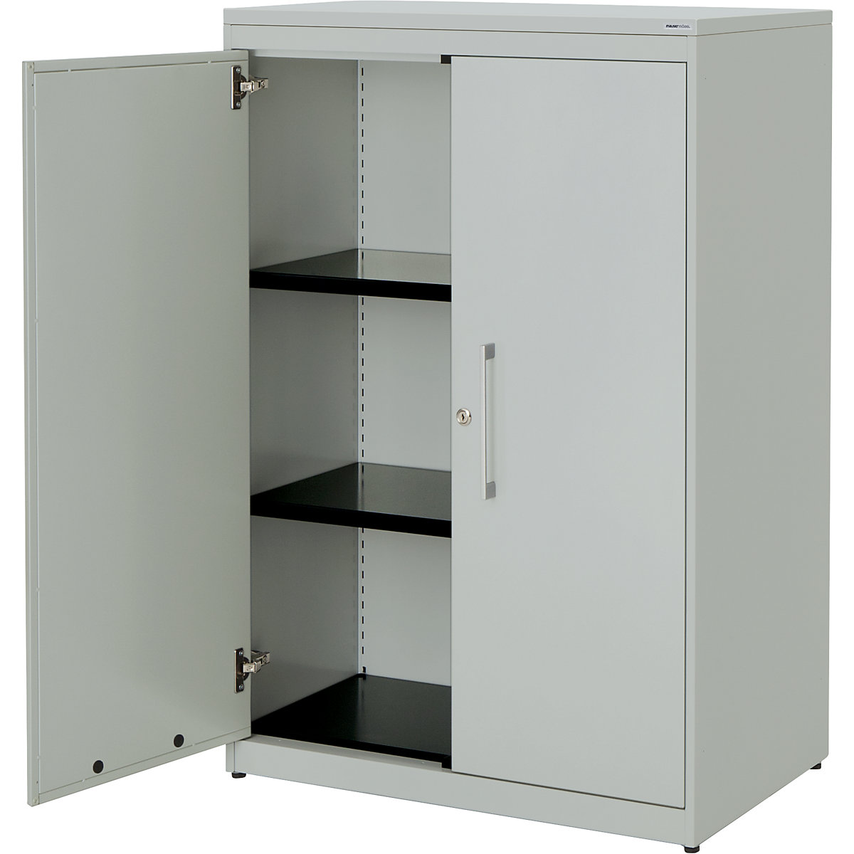 Armoire à portes battantes – mauser, h x l 1180 x 800 mm, plateau en plastique, 2 tablettes, gris clair / gris clair / gris clair-1
