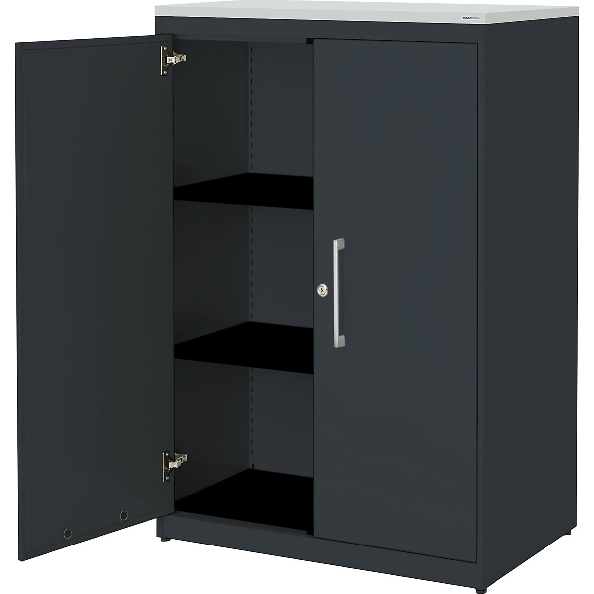 Armoire à portes battantes – mauser, h x l 1180 x 800 mm, plateau en plastique, 2 tablettes, anthracite / anthracite / gris clair-2