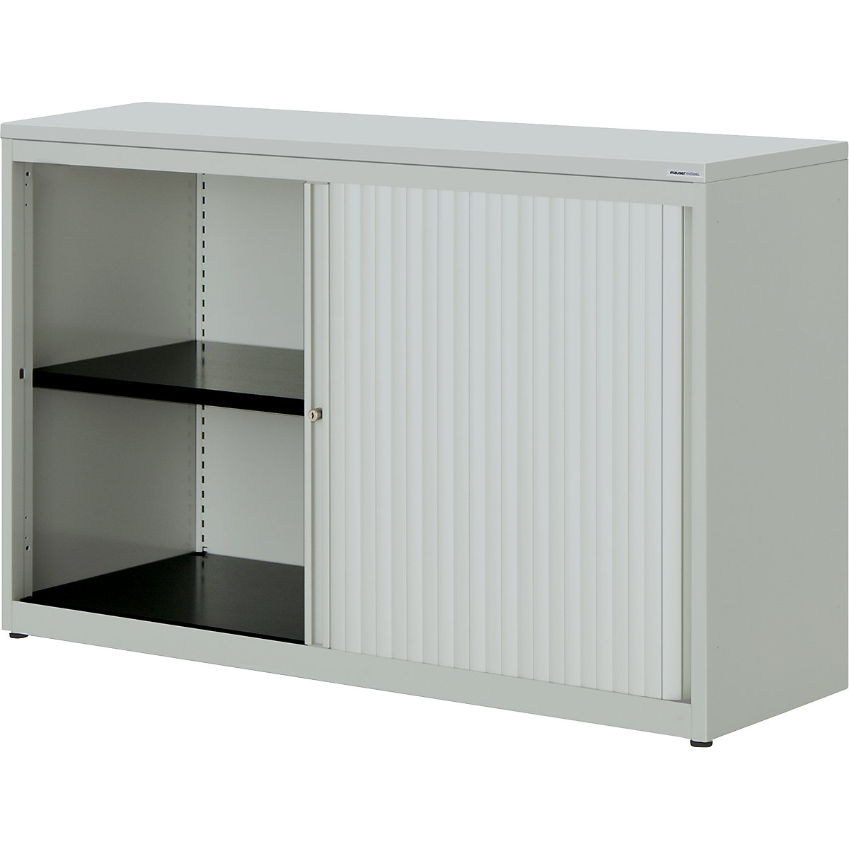 Armoire à rideau vertical – mauser, h x l x p 830 x 1200 x 432 mm, plateau en plastique, 1 tablette, gris clair / gris clair / gris clair-1