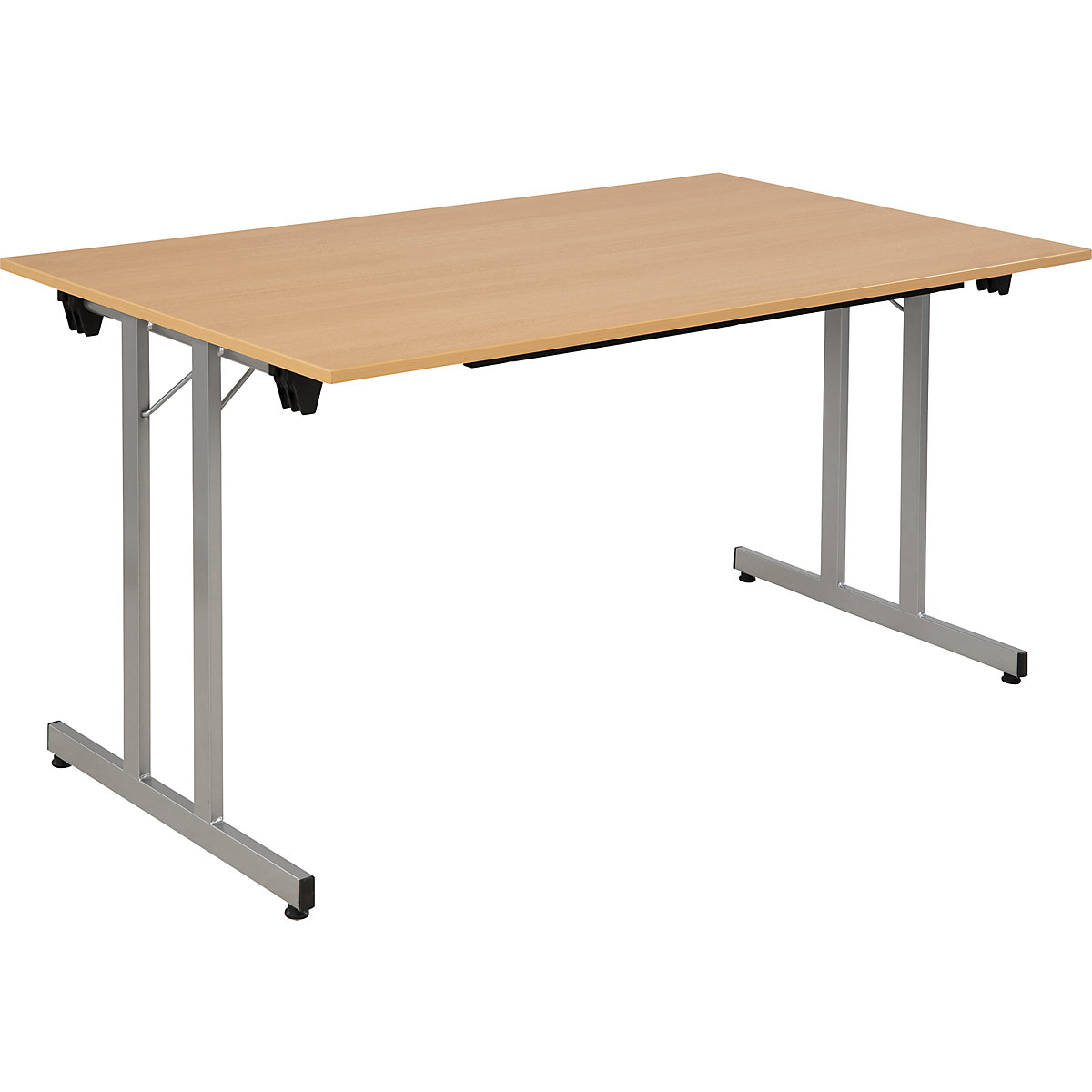 Table pliante STANDARD, piétement carré avec vérins de mise à niveau, 1400 x 800 mm, piétement coloris aluminium, plateau façon hêtre-7