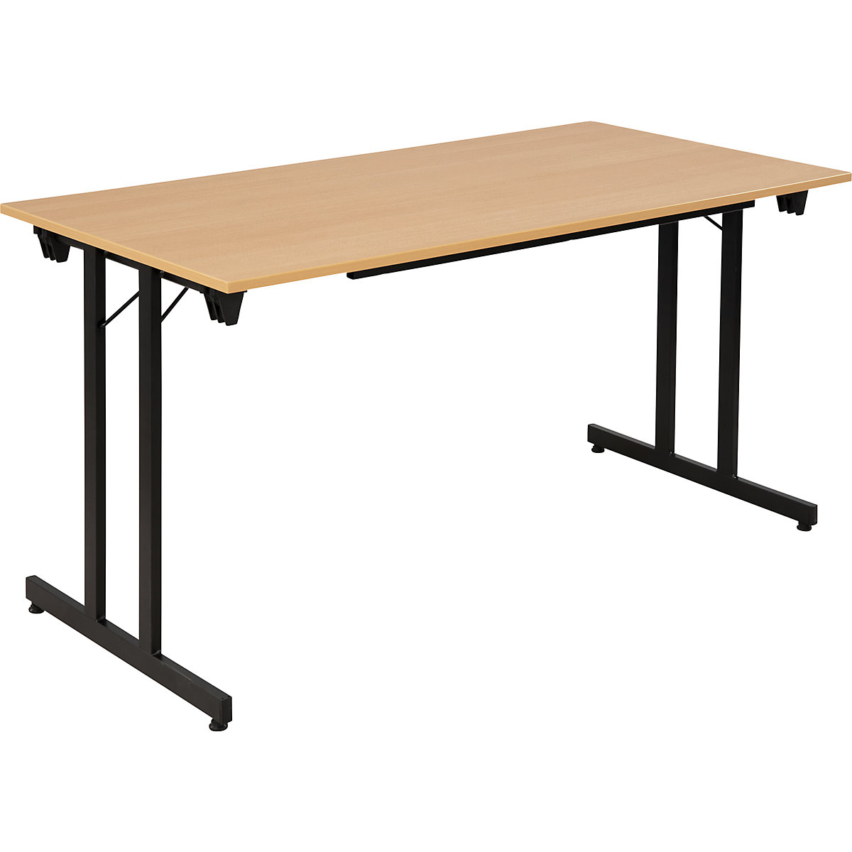 Table pliante STANDARD, piétement carré avec vérins de mise à niveau, 1400 x 700 mm, piétement noir, plateau façon hêtre-4