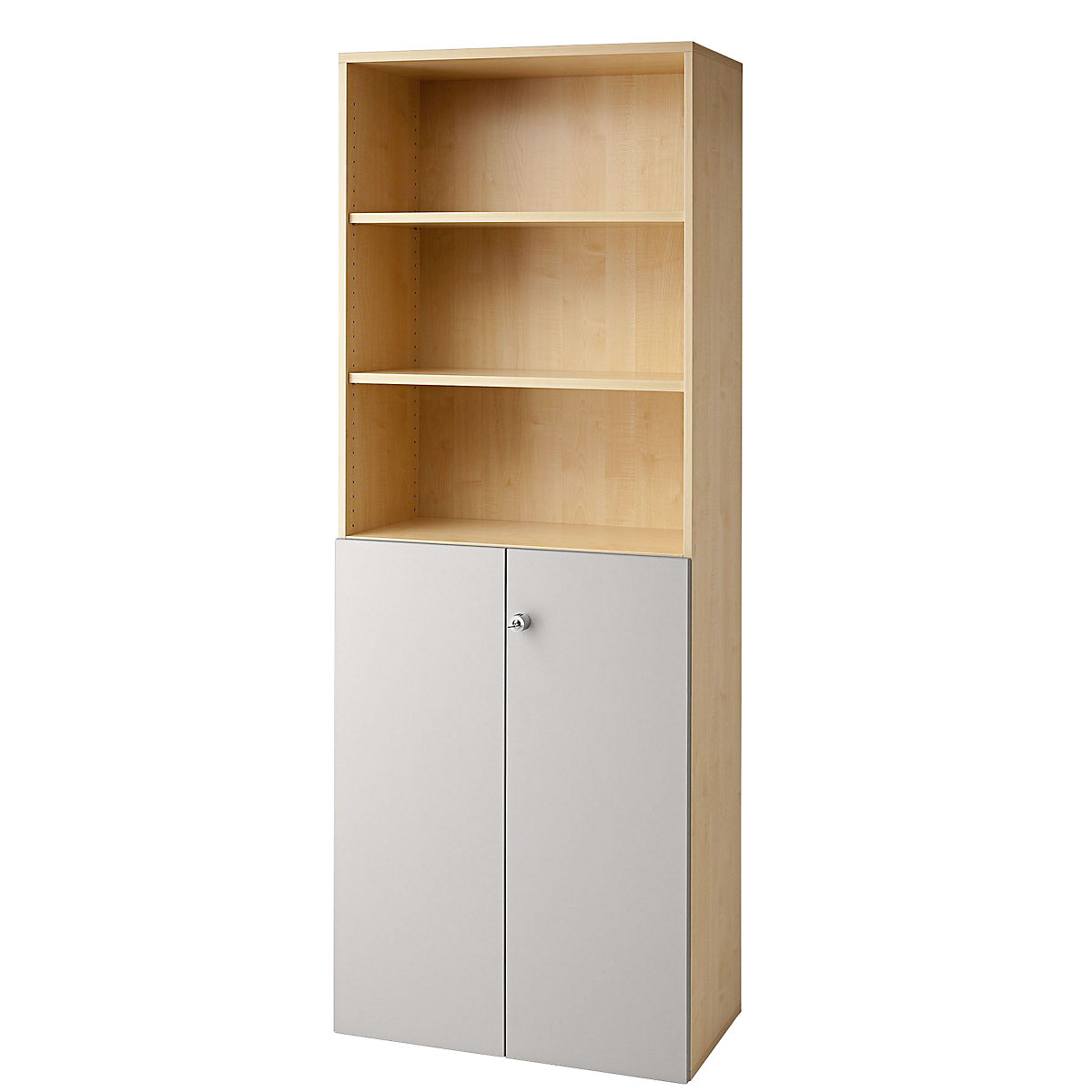 Armoire combinée – eurokraft pro, 5 tablettes, 2 portes battantes, façon érable / couleur alu-1
