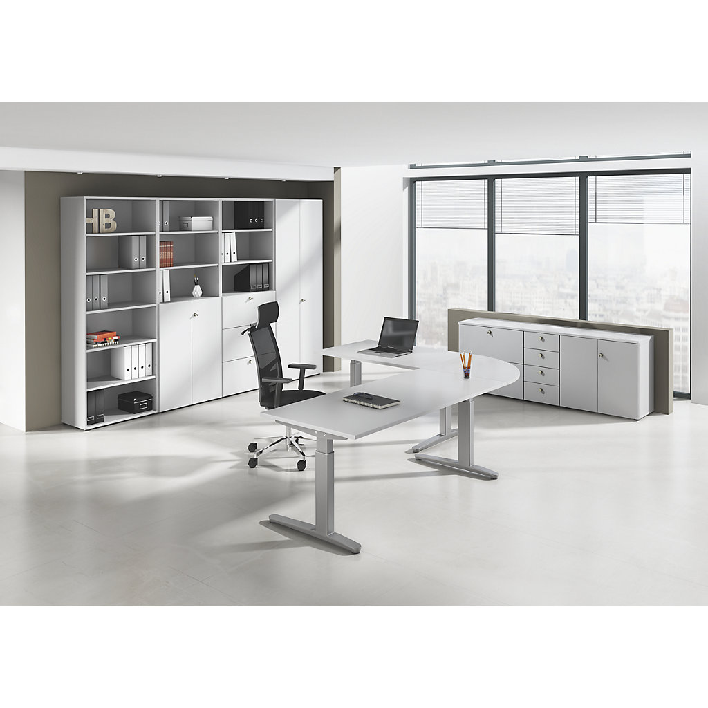 Komplettbüro SATO Schreibtisch + Rollcontainer, 590 mm