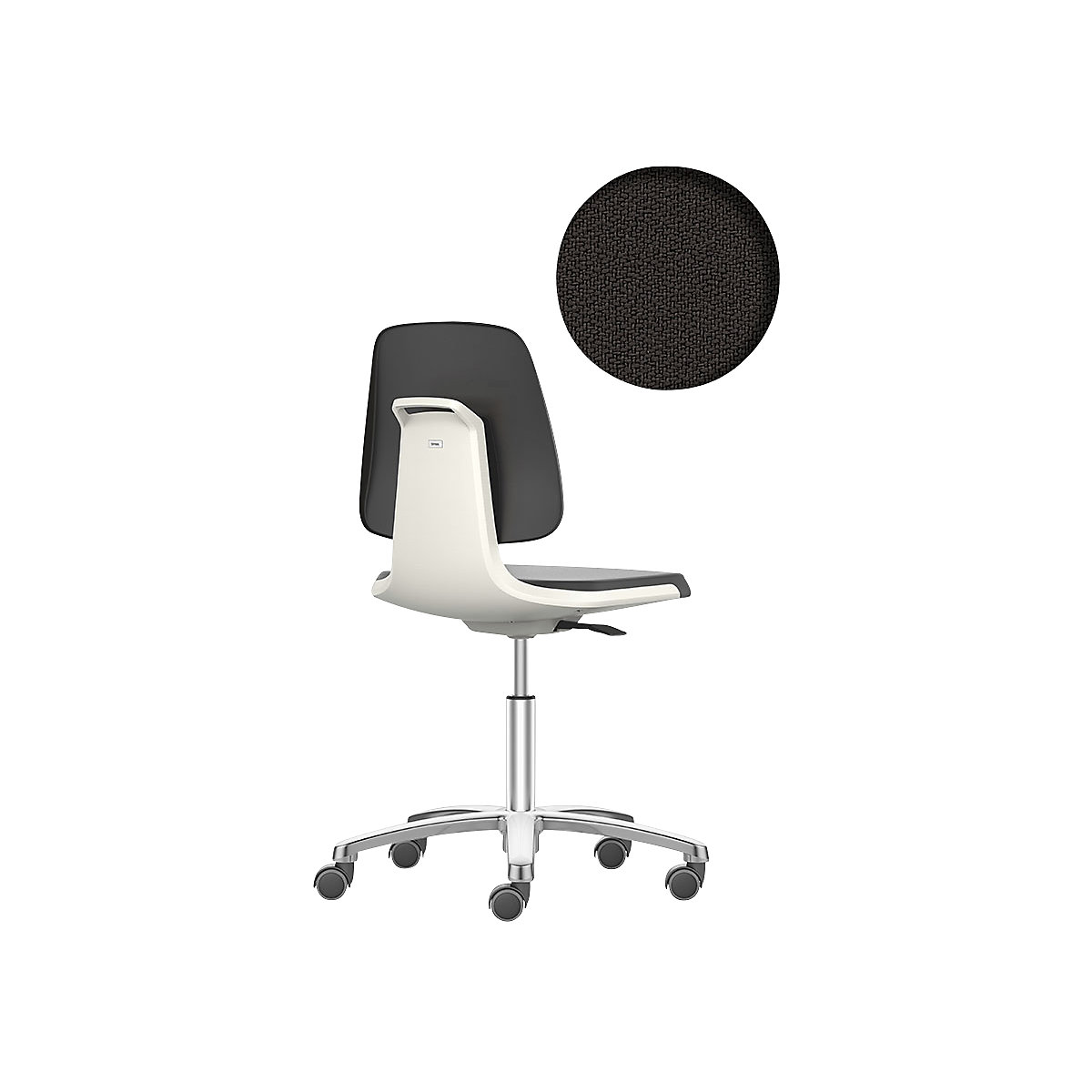 Cadeira de trabalho giratória LABSIT – bimos, cinco pés com rodas, assento com forro em tecido, branco-16