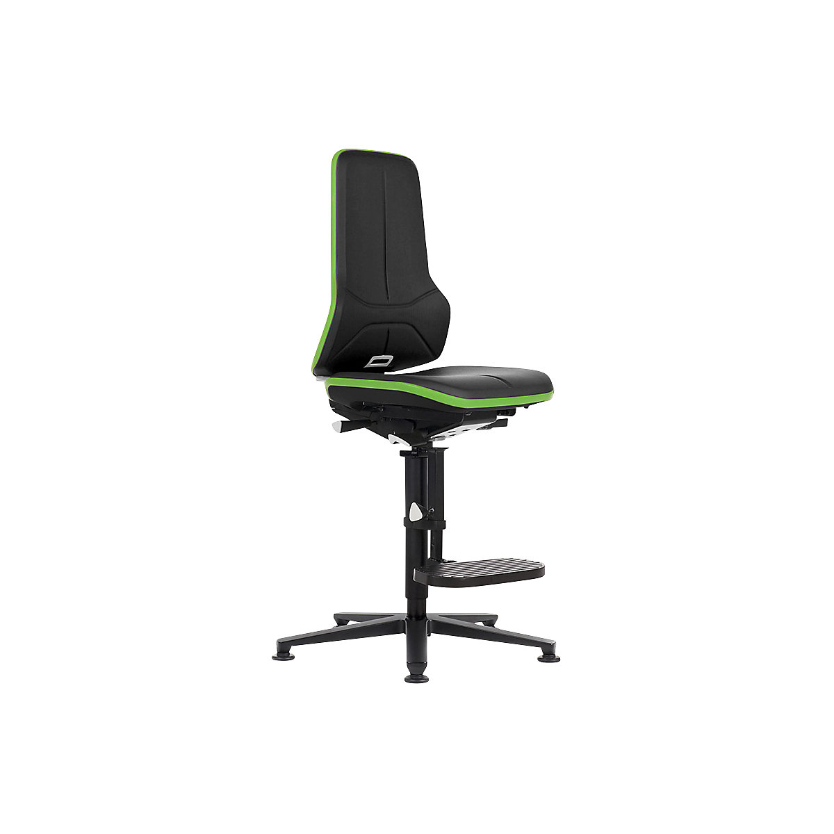 Cadeira de trabalho giratória NEON ESD, patins, com estribo – bimos, contacto permanente, pele sintética, Flexband verde-2