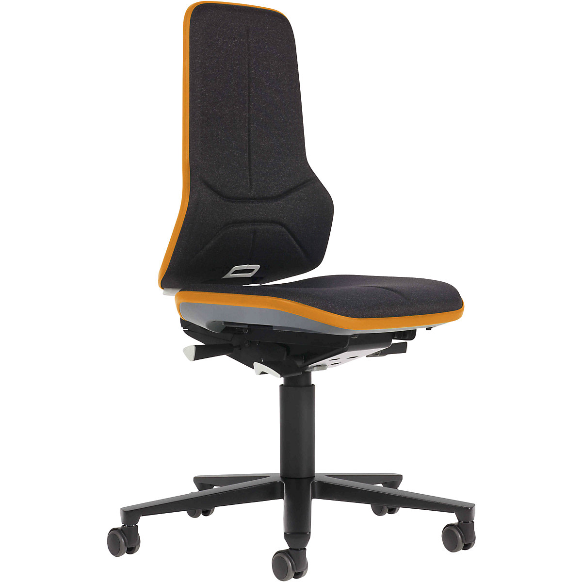 Cadeira de trabalho giratória NEON, com rodas – bimos, contacto permanente, tecido, flexband laranja-6