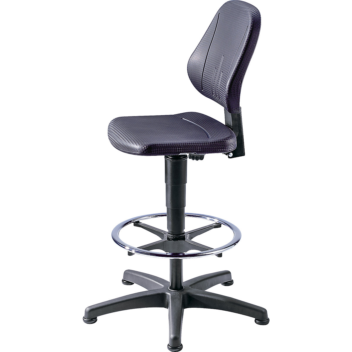 Cadeira de trabalho giratória – bimos, com regulação da altura por mola de pressão, espuma de PU, preta, com patins e anel para pés-18