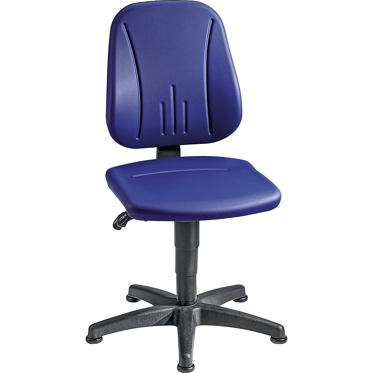 Cadeira de trabalho giratória – bimos, com regulação da altura por mola de pressão, forro em pele sintética, azul, com patins-19