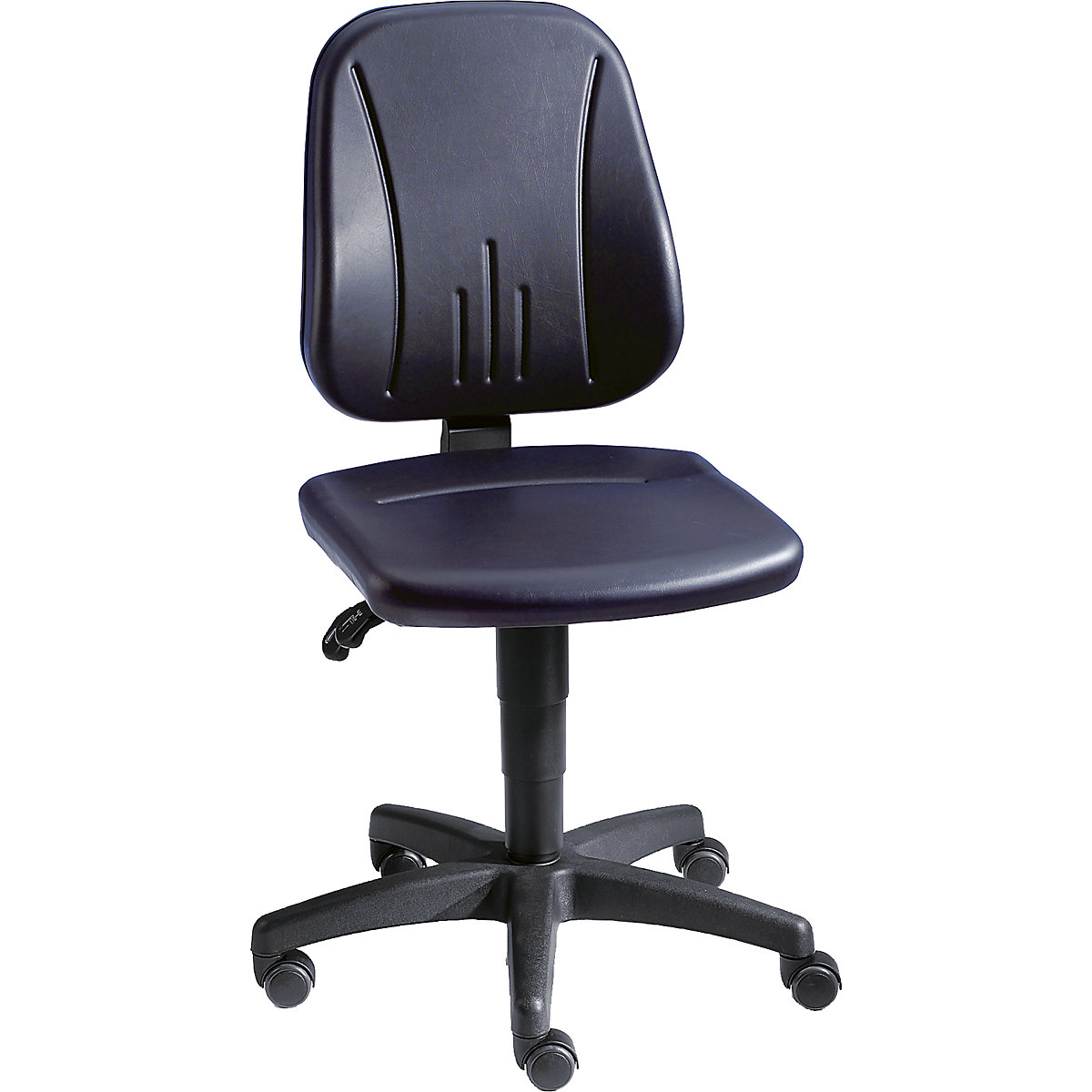 Cadeira de trabalho giratória – bimos, com regulação da altura por mola de pressão, forro em pele sintética, preto, com rodas-12