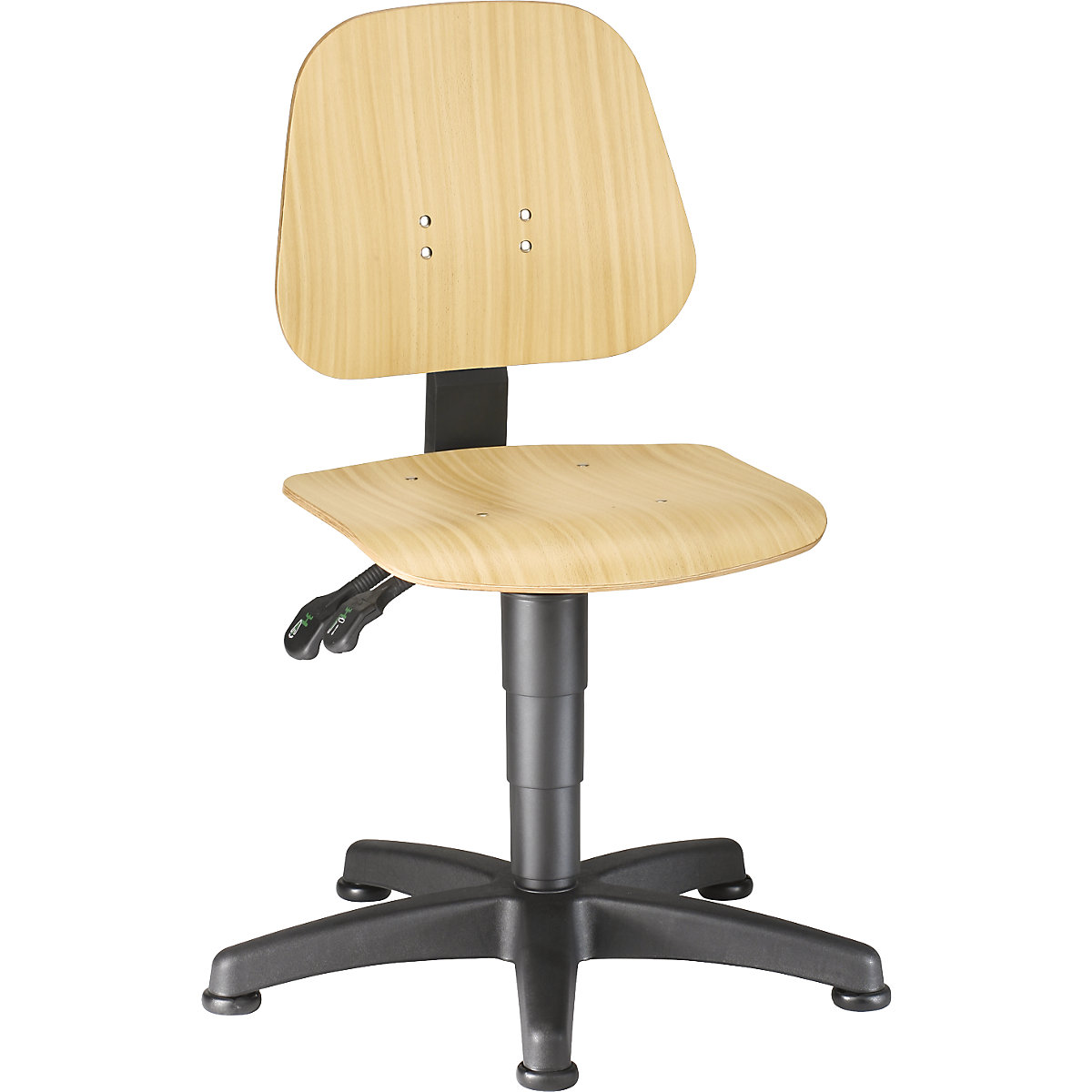 Cadeira de trabalho giratória – bimos, com regulação da altura por mola de pressão, contraplacado de faia, com patins-16
