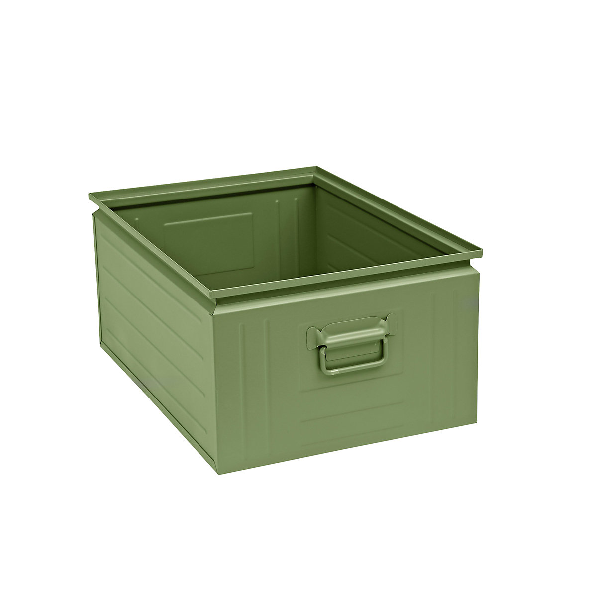 Caixa empilhável em chapa de aço, capacidade de aprox. 80 l, verde reseda RAL 6011