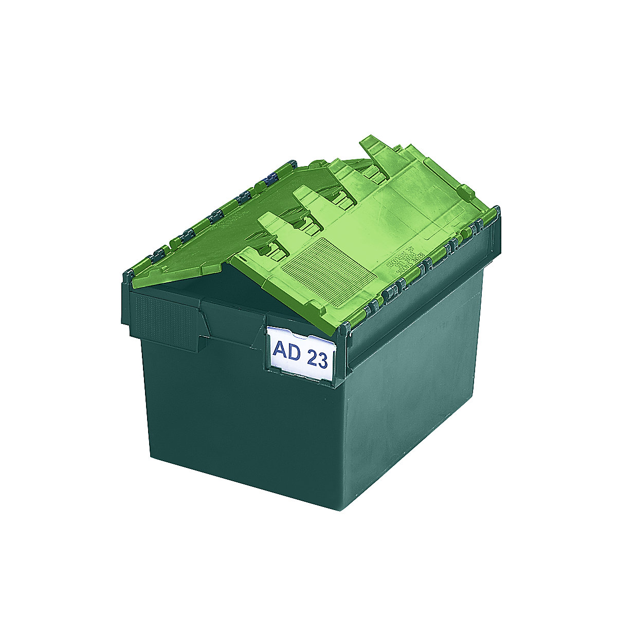 Recipiente empilhável e retornável com tampa articulada, volume 54 litros, CxLxA 600 x 400 x 320 mm, verde