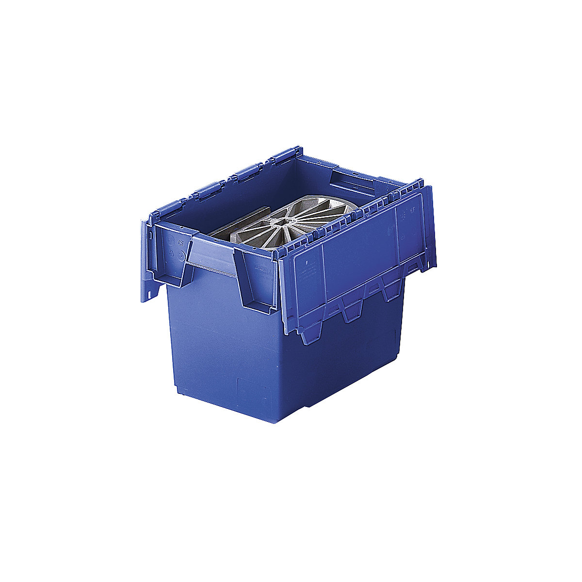 Recipiente empilhável e retornável com tampa articulada, volume 25 litros, CxLxA 400 x 300 x 320 mm, azul