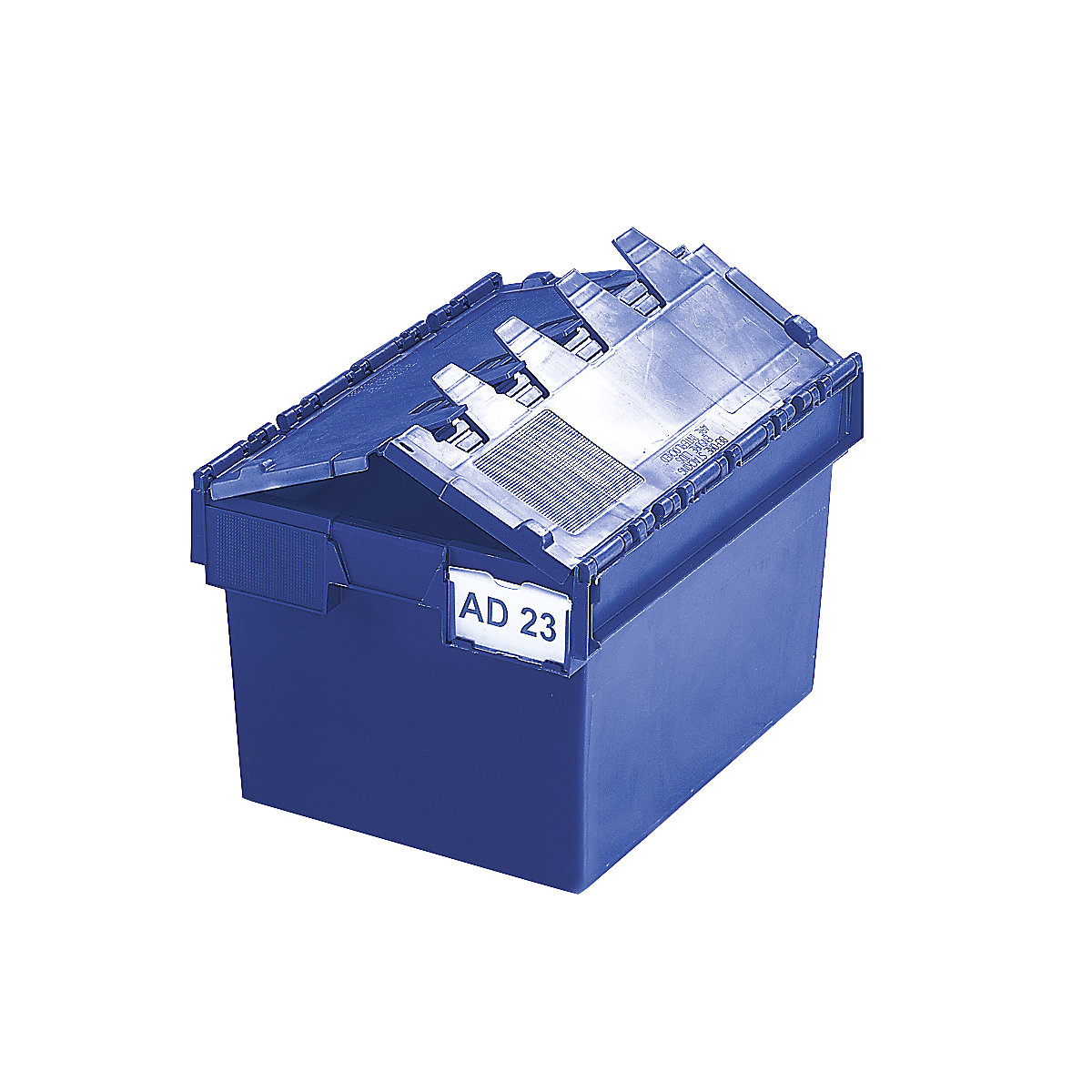 Recipiente empilhável e retornável com tampa articulada, volume 54 litros, CxLxA 600 x 400 x 320 mm, azul