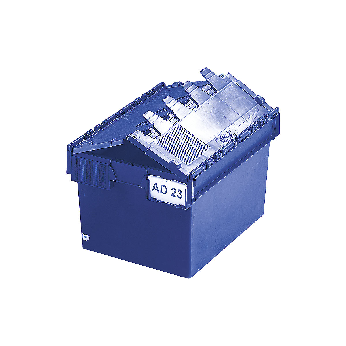 Recipiente empilhável e retornável com tampa articulada, volume 54 litros, CxLxA 600 x 400 x 320 mm, azul, a partir de 10 unid.
