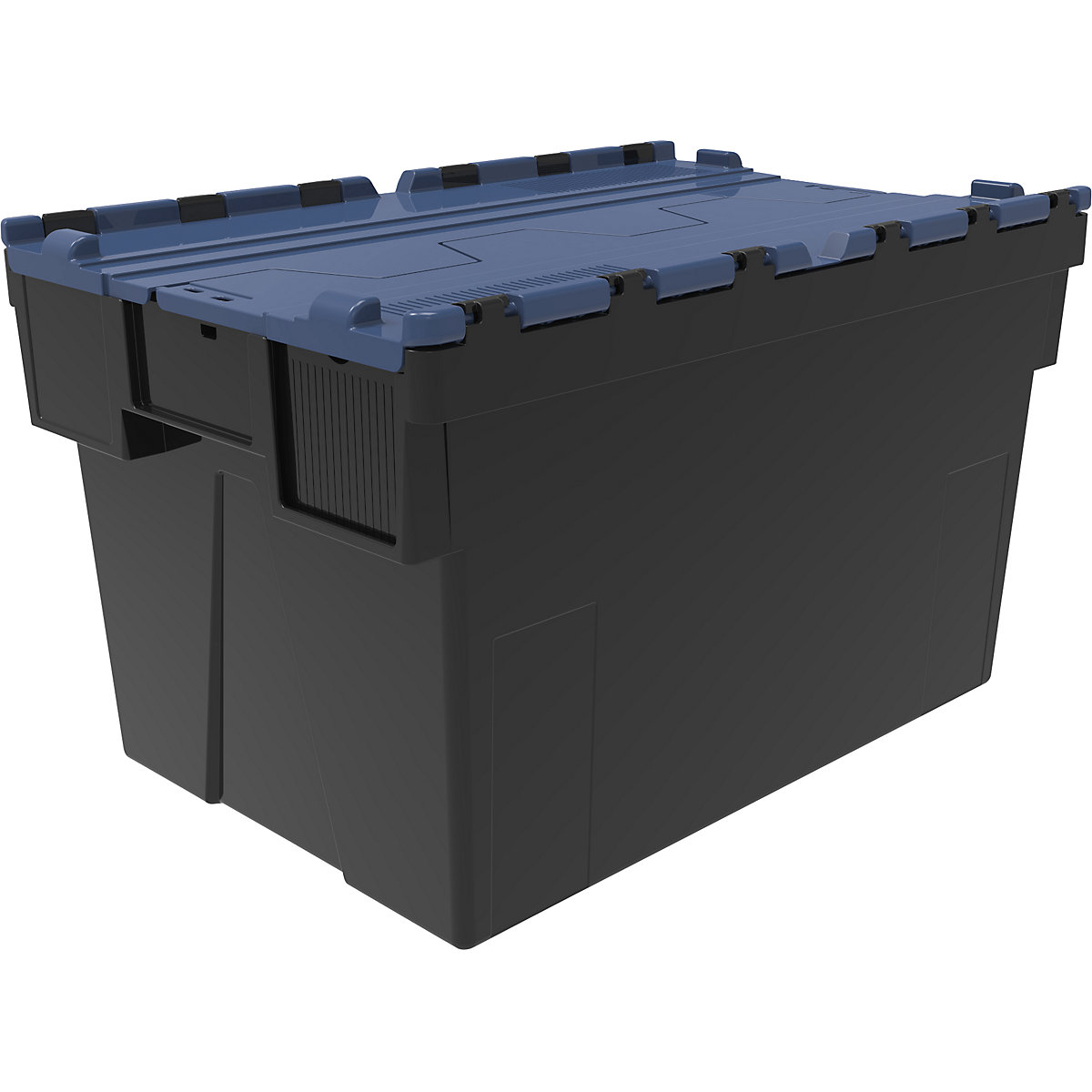 Recipiente empilhável e retornável, CxLxA 600 x 400 x 365 mm, embalagem de 5 unid., preto, tampa azul