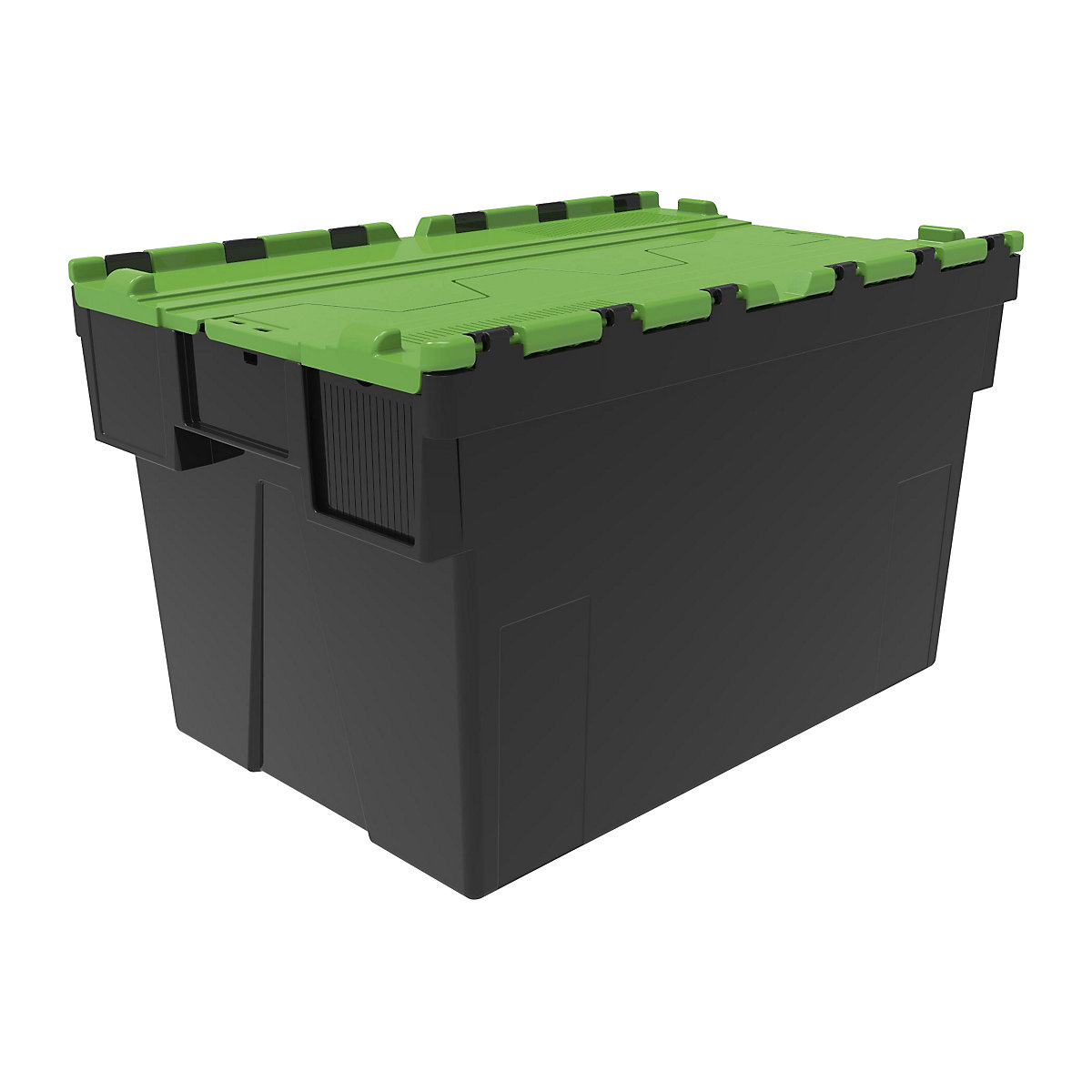 Recipiente empilhável e retornável, CxLxA 600 x 400 x 365 mm, embalagem de 5 unid., preto, tampa verde