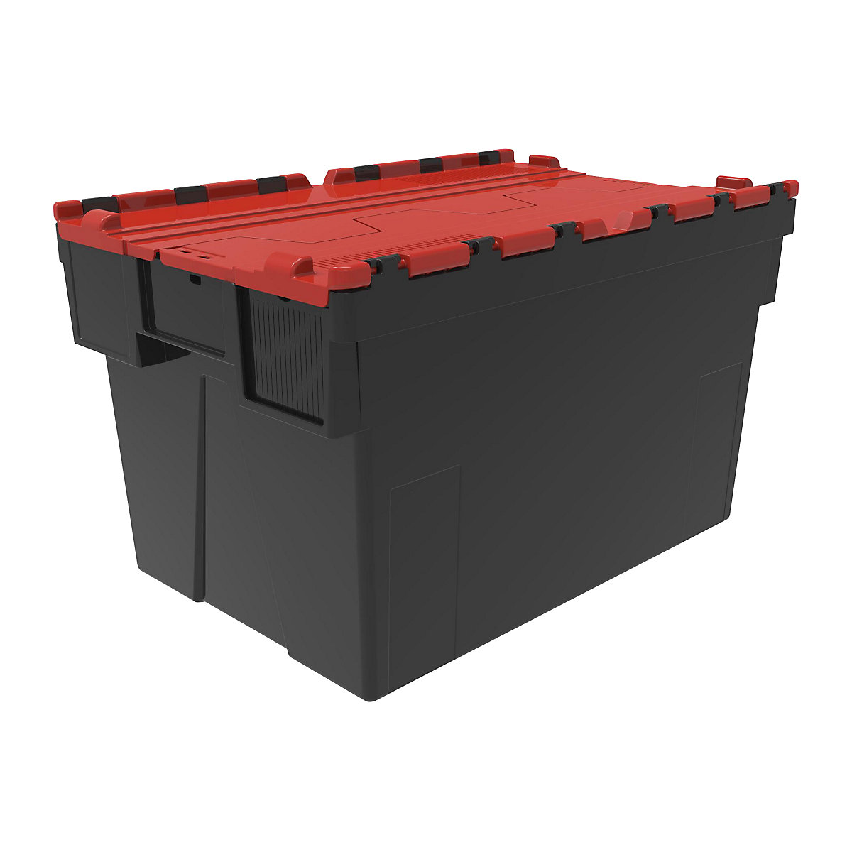 Recipiente empilhável e retornável, CxLxA 600 x 400 x 365 mm, embalagem de 5 unid., preto, tampa vermelha