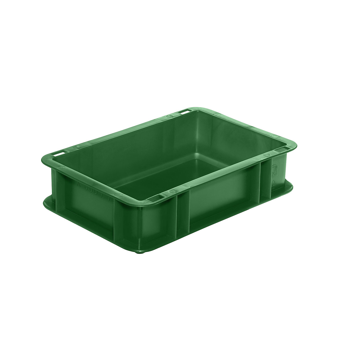 Recipiente empilhável em formato Euro, paredes e fundo fechados, CxLxA 300 x 200 x 75 mm, verde, embalagem de 5 unid.
