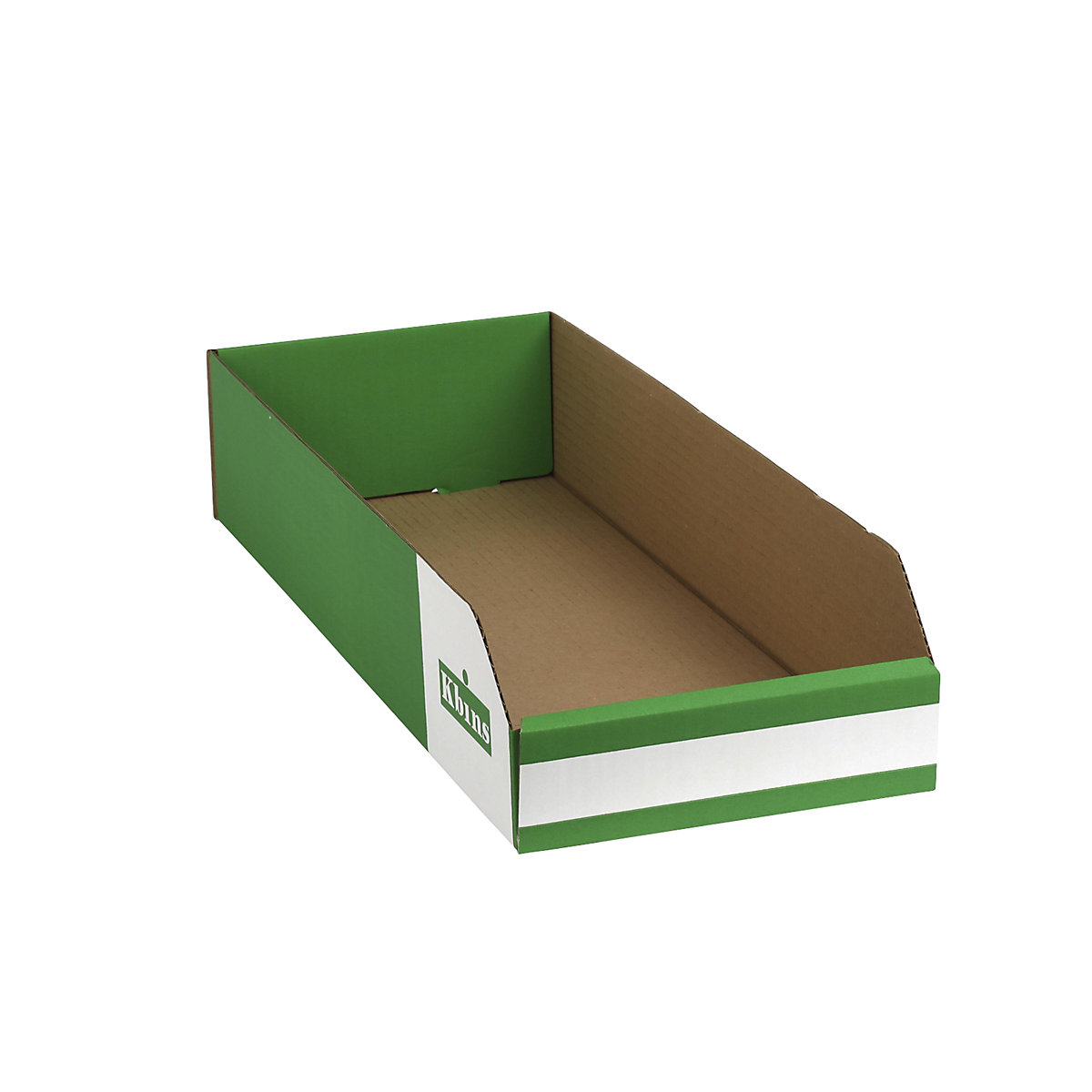 Caja de cartón para estanterías, de una capa y plegable