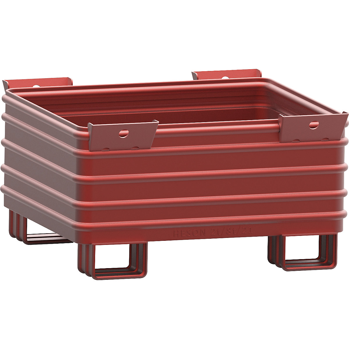 Recipiente apilable para cargas pesadas – Heson, A x L 1000 x 1200 mm, con patas en forma de U, pintado en rojo, a partir de 1 unid.-4