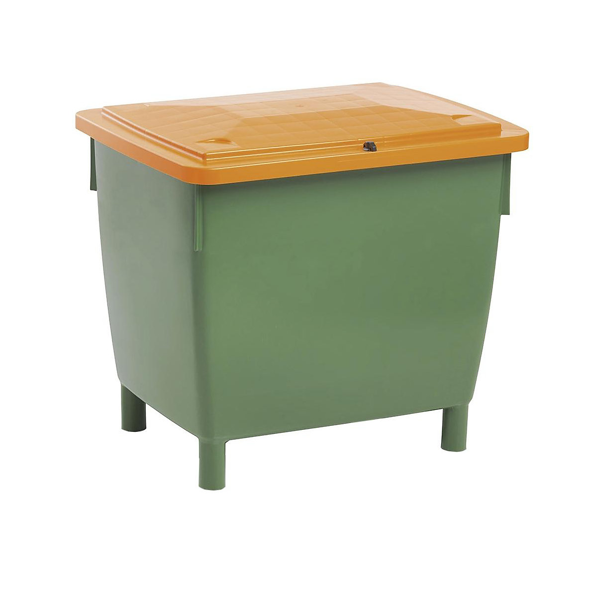 Recipiente rectangular, con tapa de bisagras, capacidad 400 l, recipiente verde, tapa naranja-8
