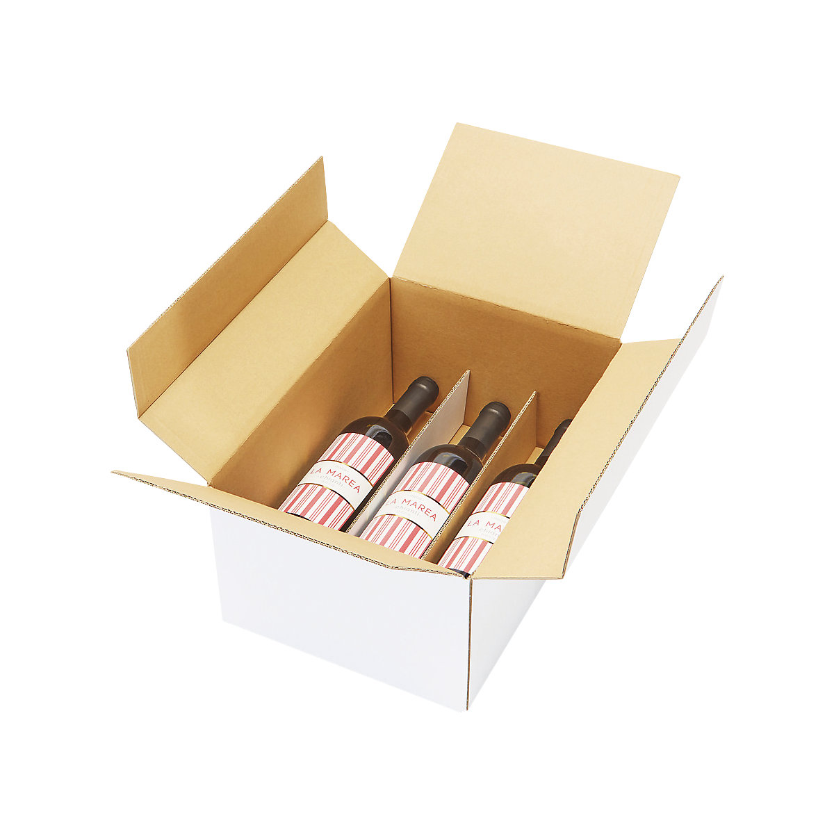 Caisse en carton de 2x6 bouteilles de vin couchées avec alvéoles