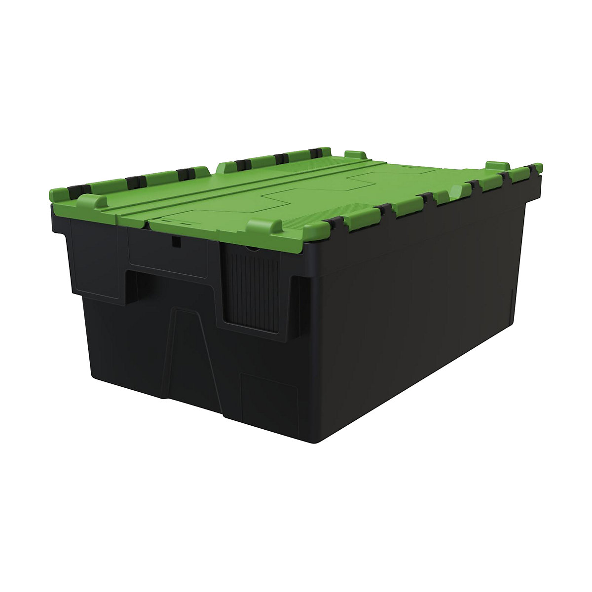 Contenitore multiuso impilabile, lungh. x largh. x alt. 600 x 400 x 250 mm, conf. da 5 pezzi, nero, coperchio verde