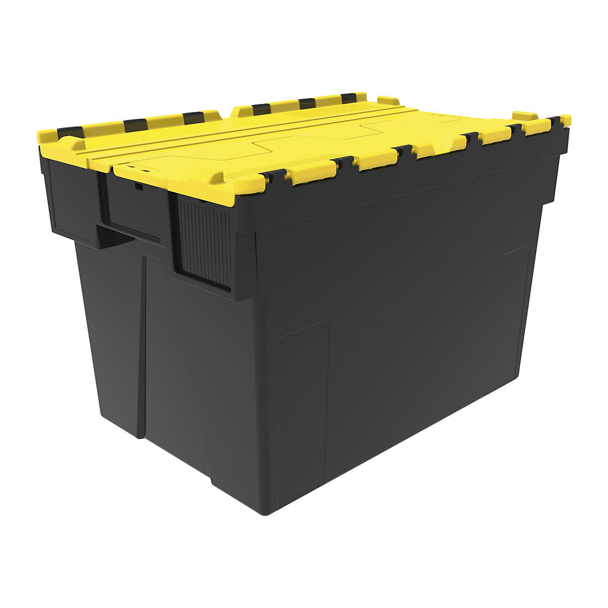 Contenitore multiuso impilabile, lungh. x largh. x alt. 600 x 400 x 400 mm, conf. da 5 pezzi, nero, coperchio giallo