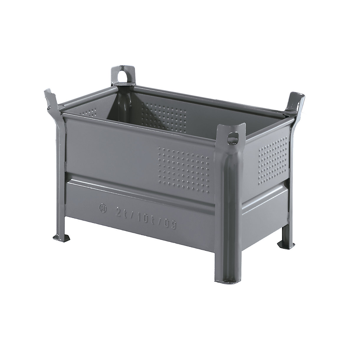 Contenitore impilabile in lamiera piena – Heson, largh. x lungh. 500 x 800 mm, portata 2000 kg, grigio, a partire da 1 pz.