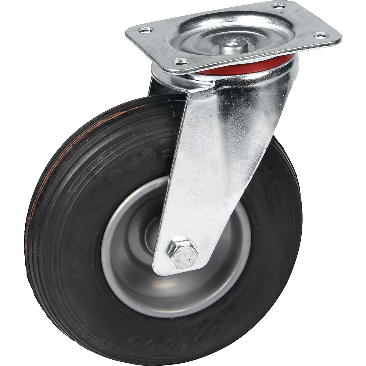 Pneumatic tyre on sheet steel rim, wheel Ø x width 200 x 50 mm, swivel castor, with roller bearings-3