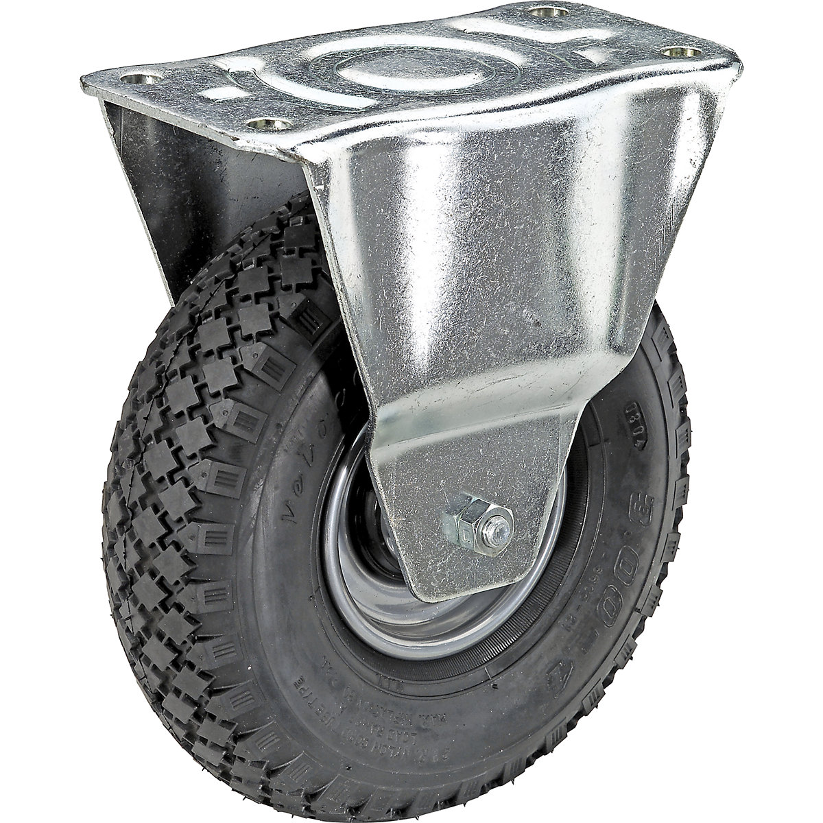 Pneumatic tyre on sheet steel rim, wheel Ø x width 260 x 85 mm, tyre profil block, fixed castor, with roller bearing-6