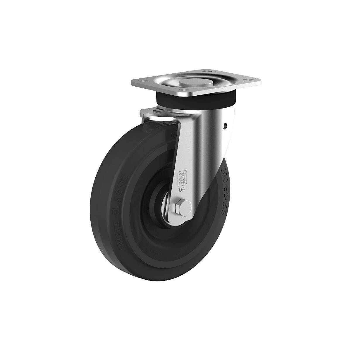 Elastic solid rubber wheel on steel rim – Wicke, wheel Ø x width 160 x 50 mm, swivel castor-1