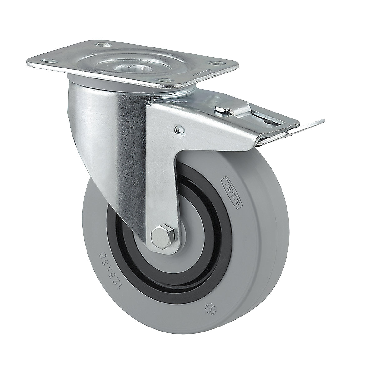 Nylon wheel, grey – TENTE, wheel Ø x width 125 x 36 mm, swivel castor with double stop-5