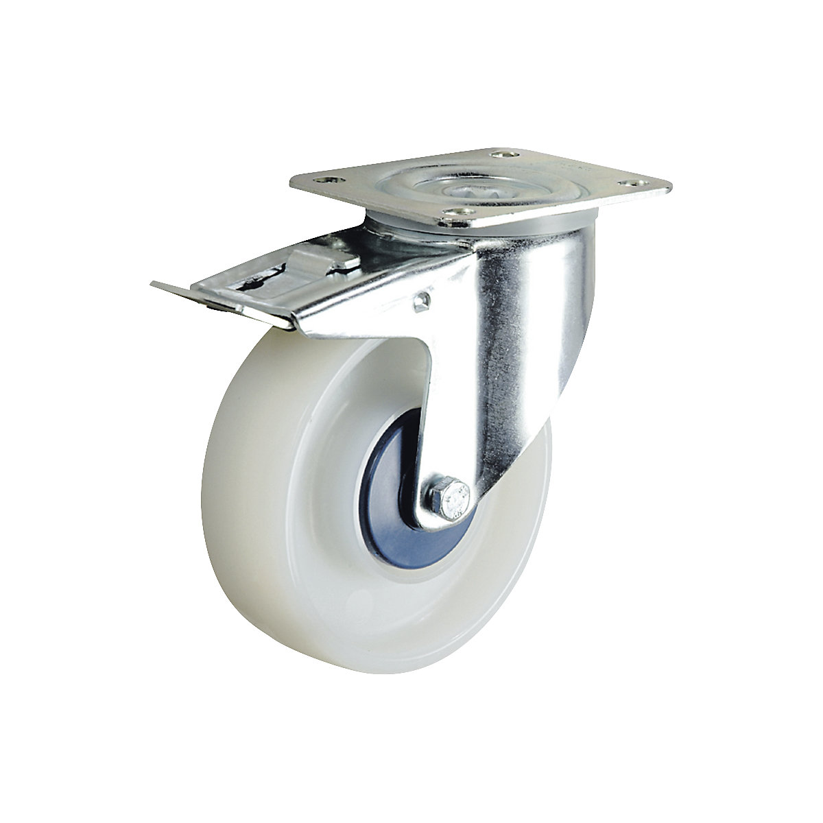 Nylon wheel, white – TENTE, wheel Ø x width 125 x 40 mm, swivel castor with double stop-3