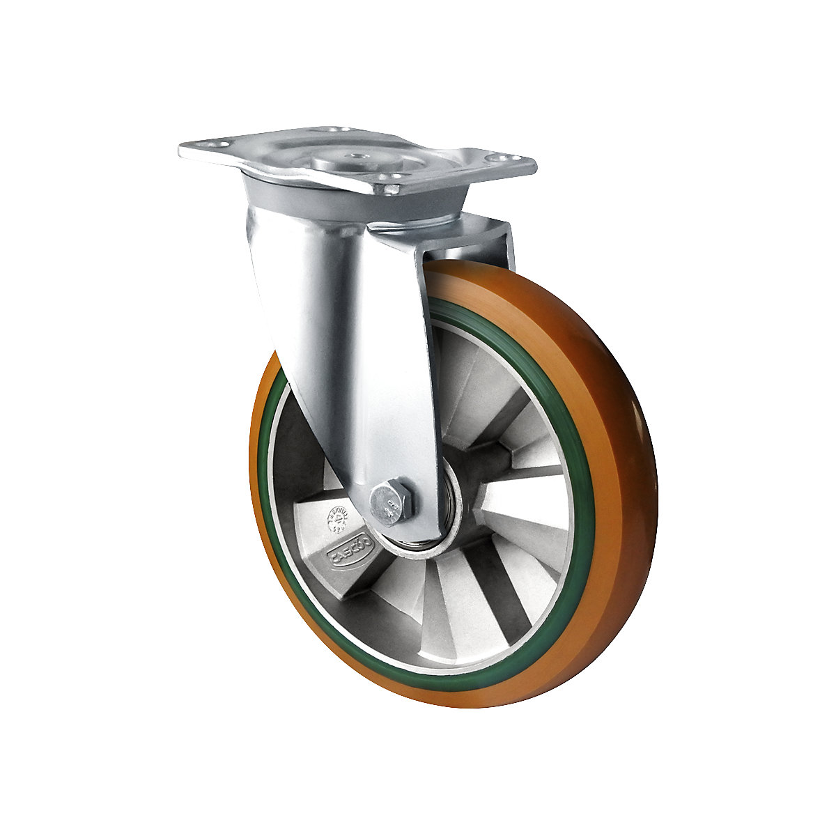 PU/PU elastic tyre, brown / green, wheel Ø x width 125 x 50 mm, 2+ items, swivel castor