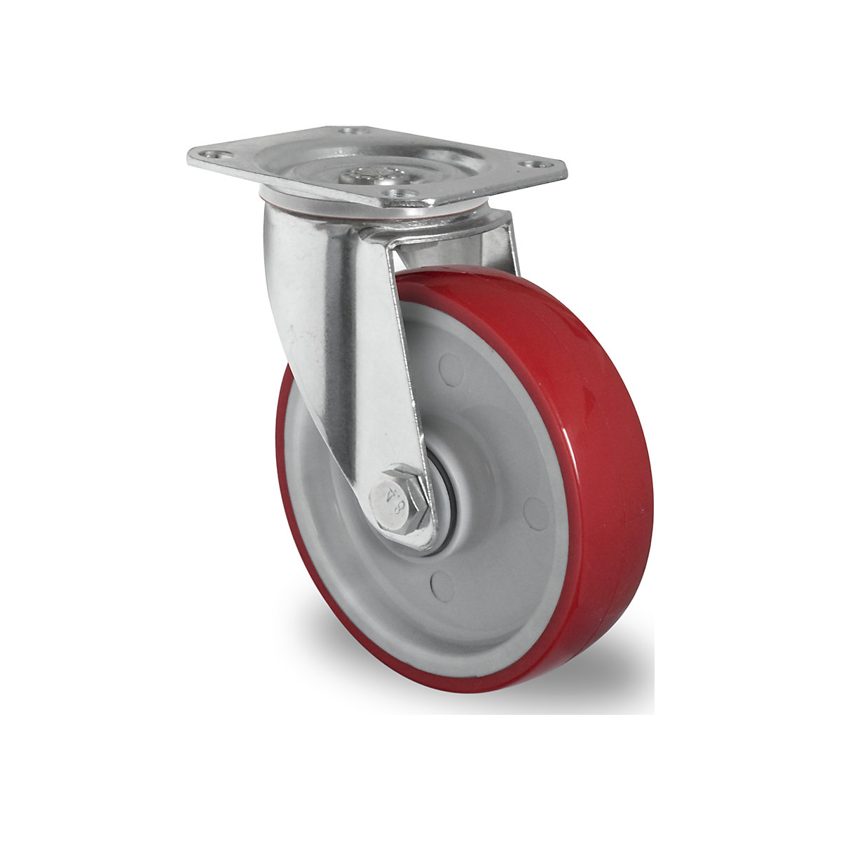 EUROKRAFTbasic – PU tyre, red on nylon rim, wheel Ø x width 200 x 46 mm, 2+ items, swivel castor