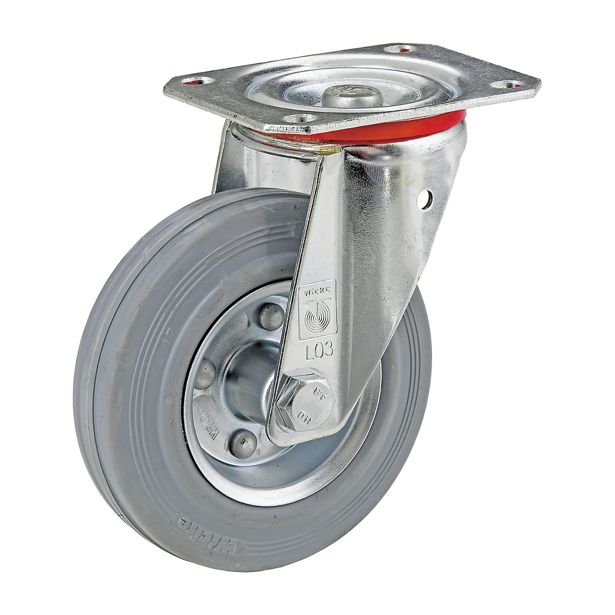 Solid rubber tyre, non-marking – Wicke, wheel Ø x width 200 x 50 mm, swivel castor-5