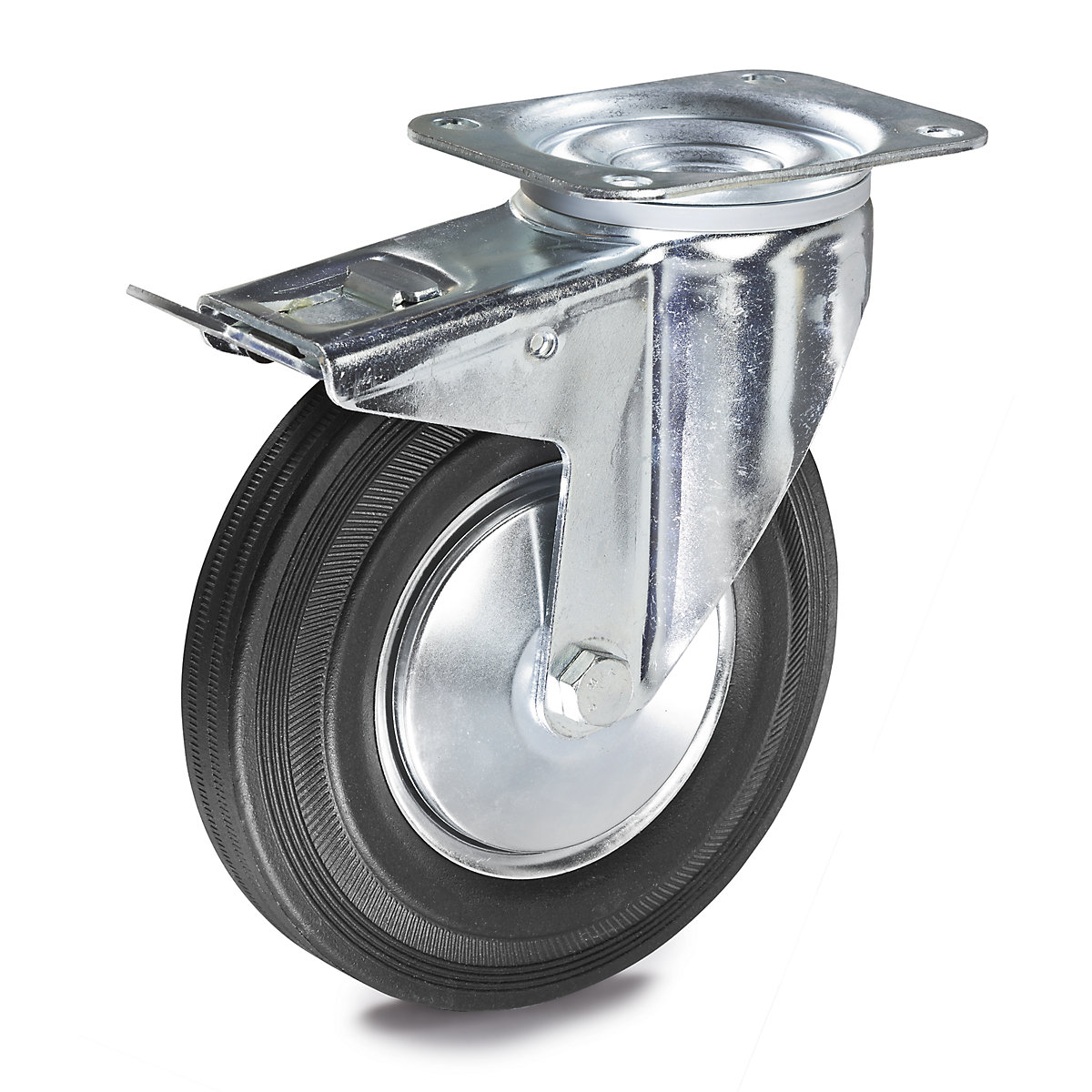 Solid rubber tyre – Proroll, wheel Ø x width 80 x 25 mm, swivel castor with double stop-5