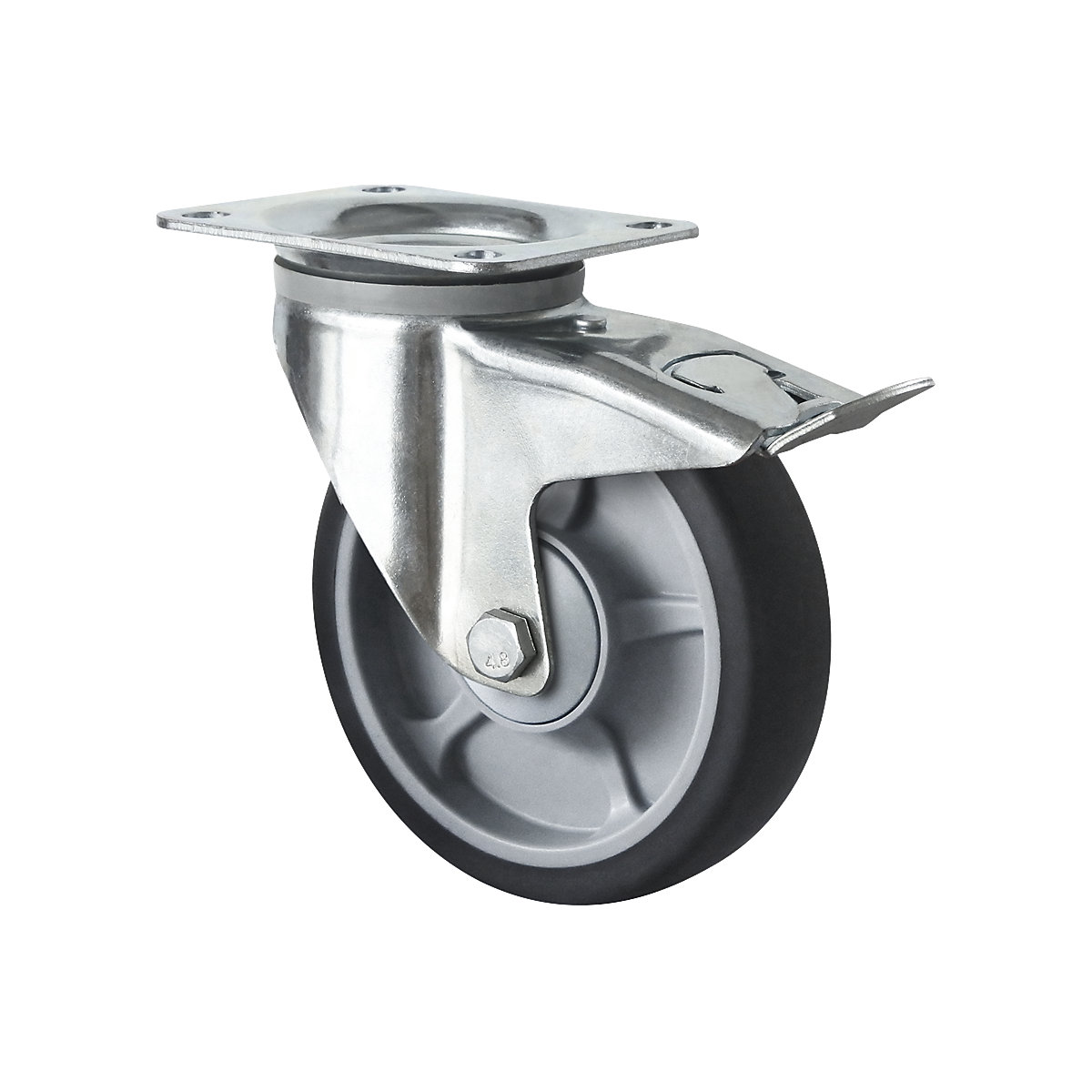 EUROKRAFTbasic – TPE tyres on PP rim, 2+ items, wheel Ø x width 200 x 40 mm, swivel castor with double stop