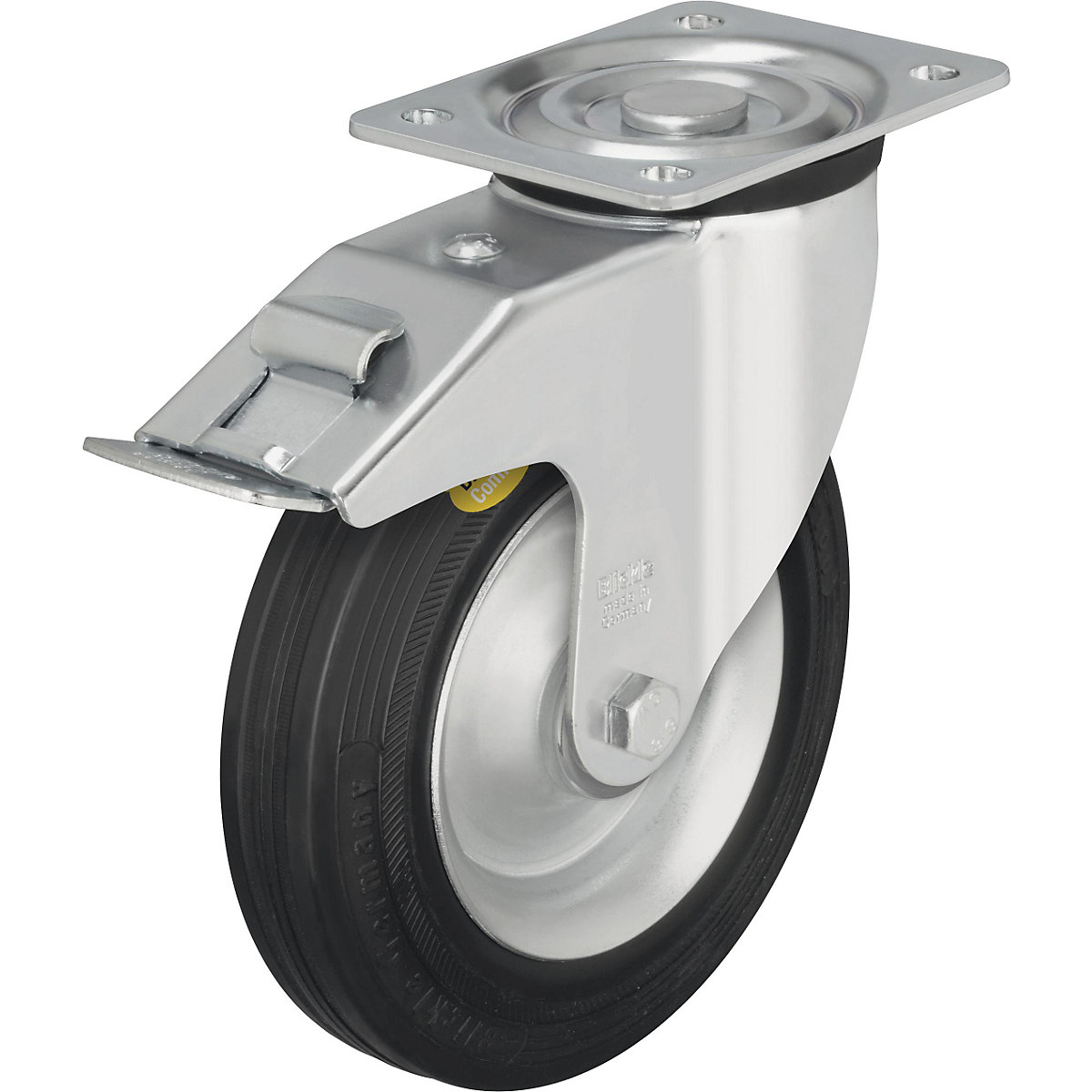 Two component solid rubber tyre, wheel Ø x width 140 x 37.5 mm, swivel castor with double stop-3