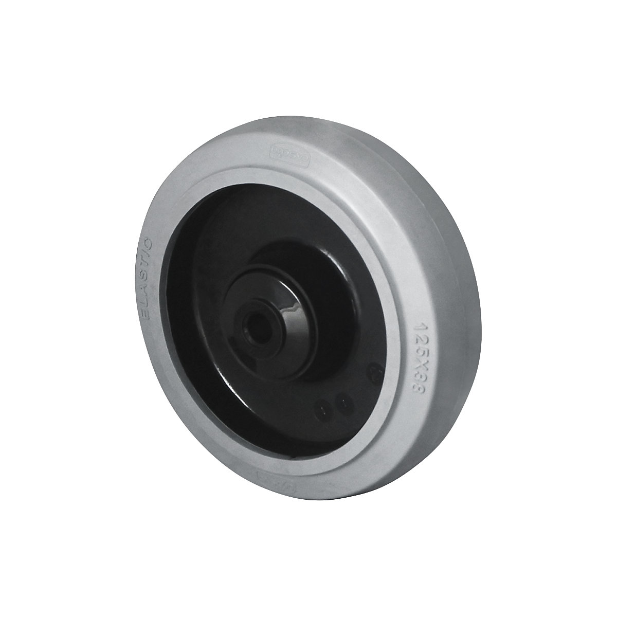 Elastic tyre on nylon rim, Roller bearing in stainless steel, wheel Ø x width 125 x 38 mm-1