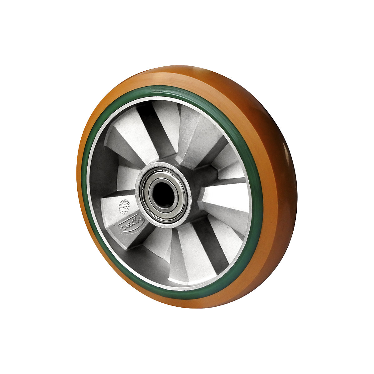 PU/PU elastic wheel, brown / green, double ball bearing, 2+ items, wheel Ø x width 160 x 50 mm-3