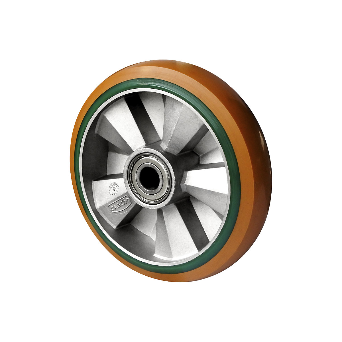 PU/PU elastic wheel, brown / green, double ball bearing, 2+ items, wheel Ø x width 200 x 50 mm-1