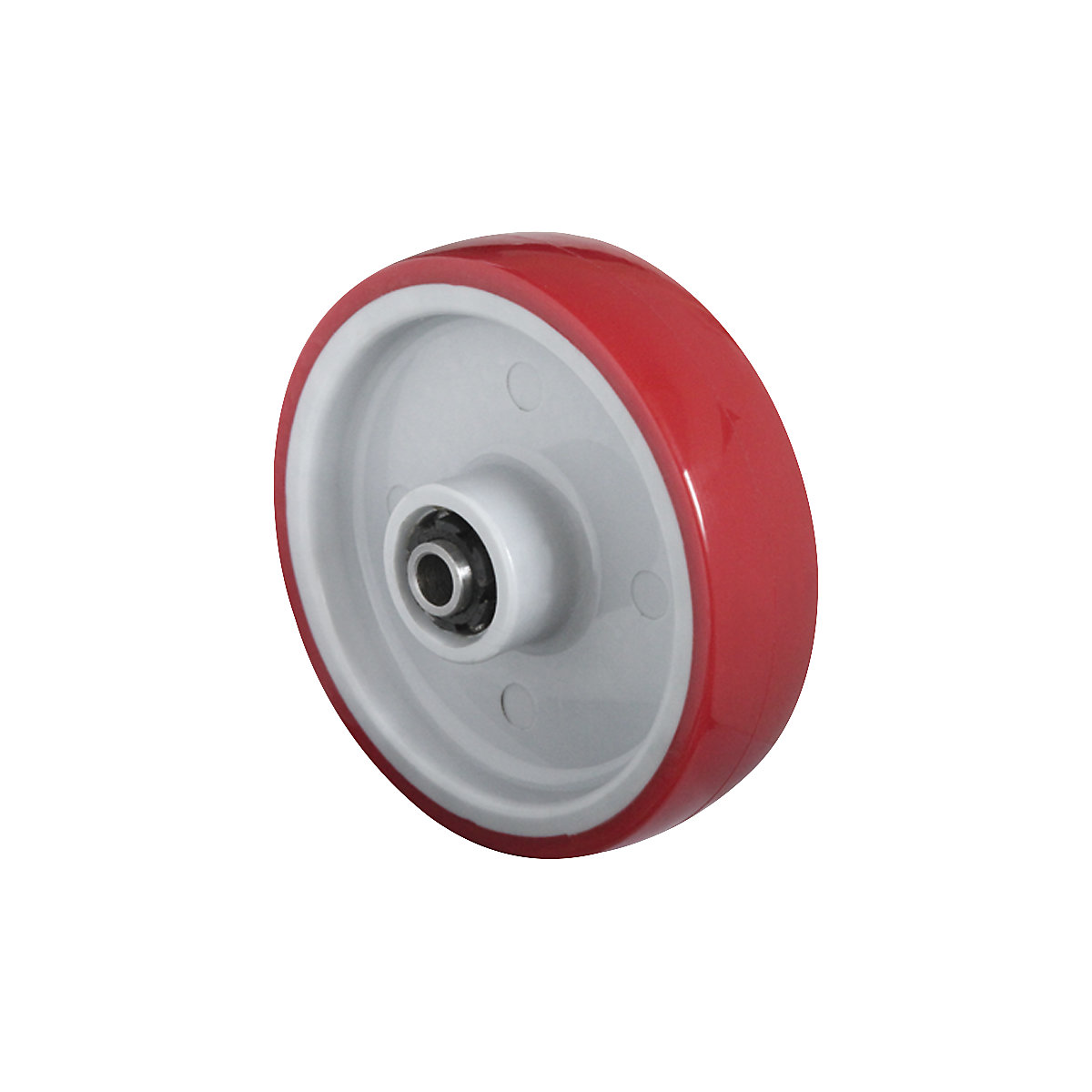 EUROKRAFTbasic – PU wheel, red on nylon rim, roller bearing in stainless steel, 2+ items, wheel Ø x width 100 x 32 mm