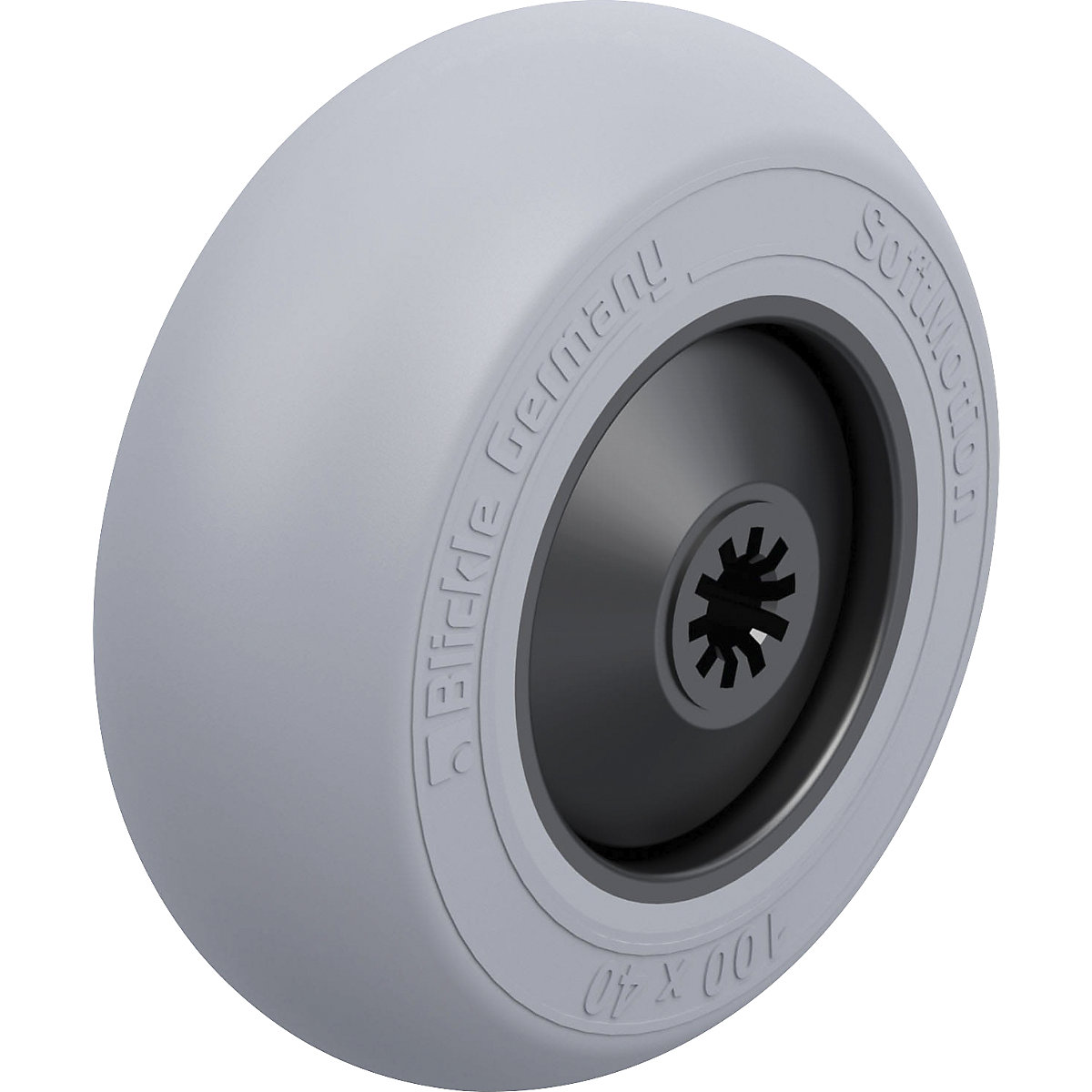 Wheel with soft rubber tyres