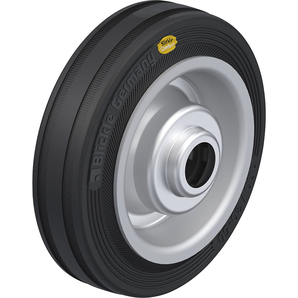 Wheel with two component solid rubber tyres