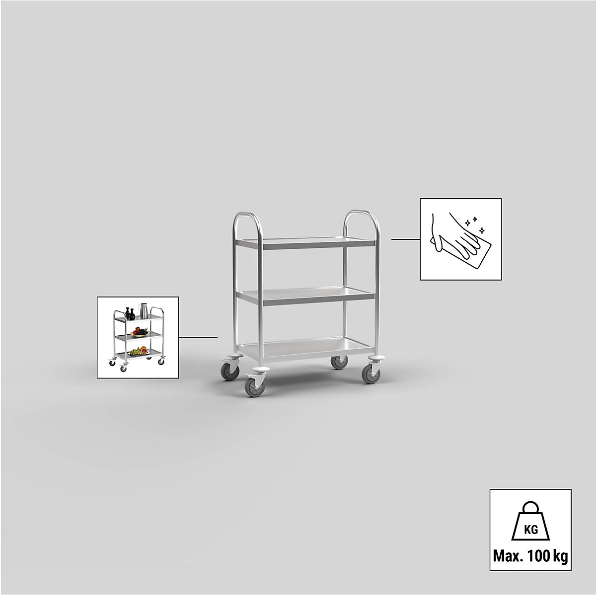 Edelstahl-Servierwagen eurokraft basic (Produktabbildung 6)-5