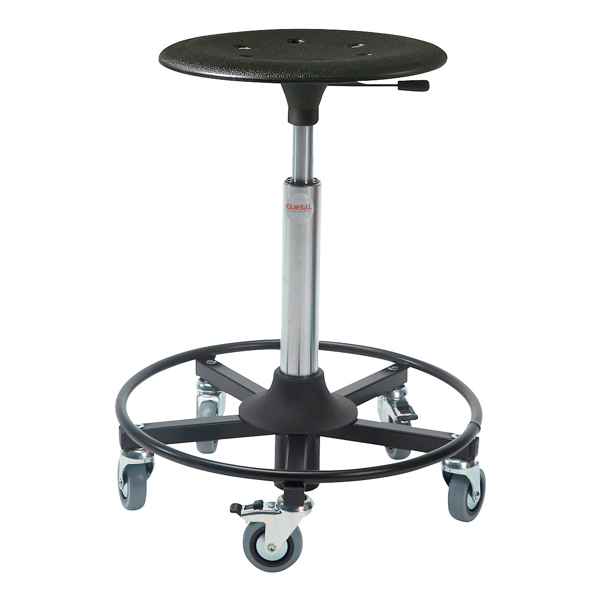 Tabouret D'atelier Avec Tablette Et Roues - Siège Rembourré PU, Support 100 Kg - Pour Garage, Bricolage, Mécanique - Rouge