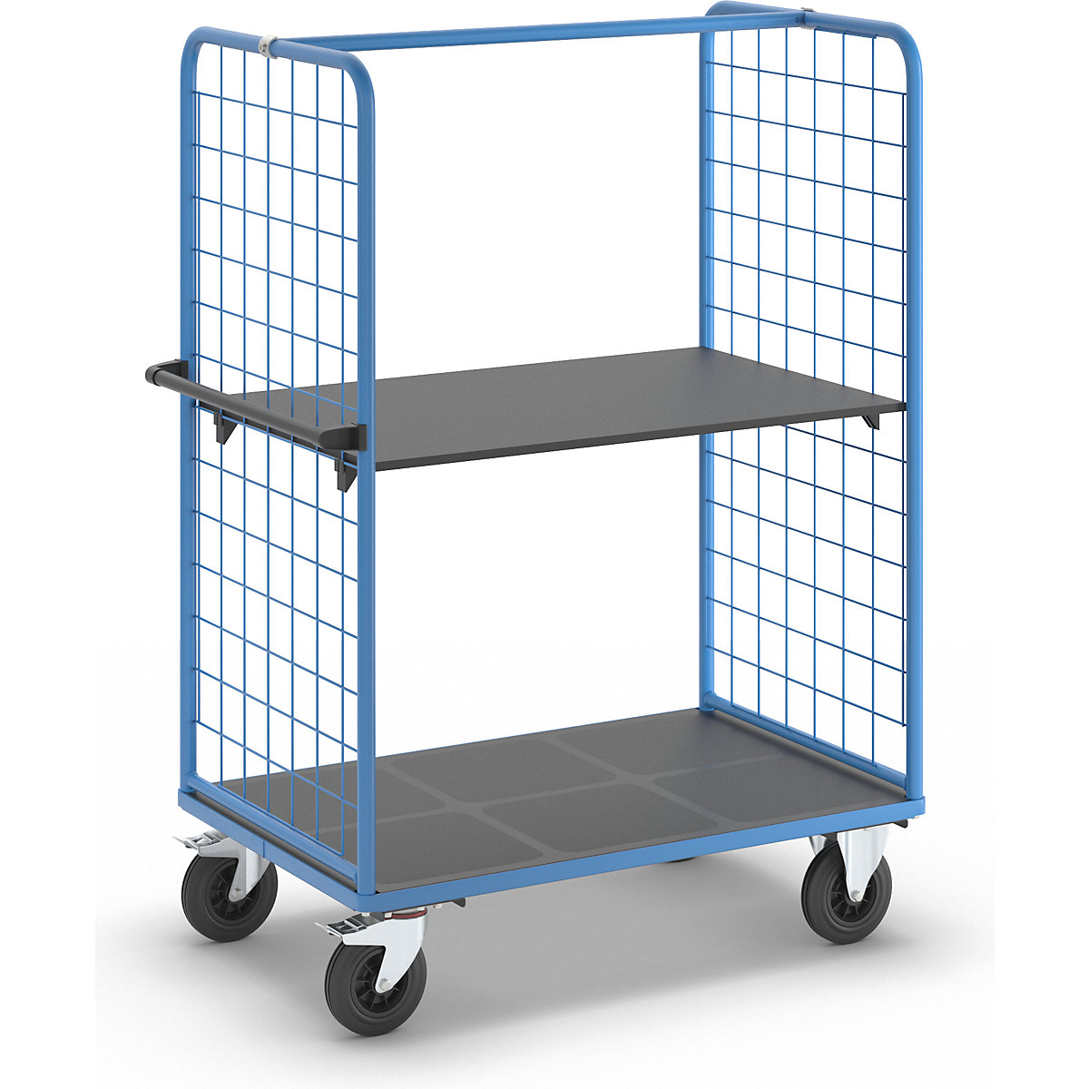 Chariot à tablettes à panneaux latéraux grillagés – eurokraft pro, roues à bandage caoutchouc, undefined-2